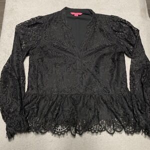 Lilly Pulitzer Jacelynne Lace Top Large Carnival Onyx Black Blouse Read